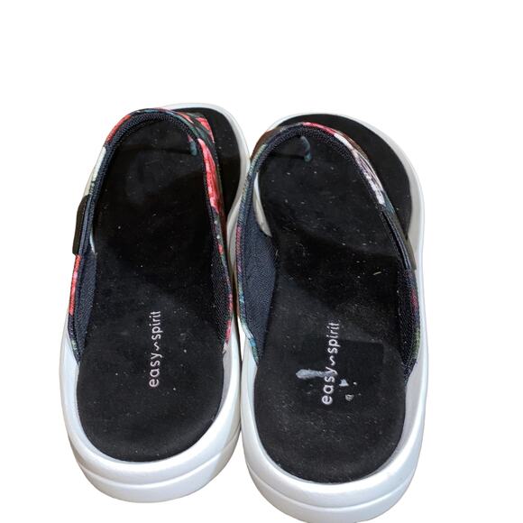 Easy Spirit Rift Black Floral Thong Slip on Platform sandal comfort 11W wide - Picture 6 of 13